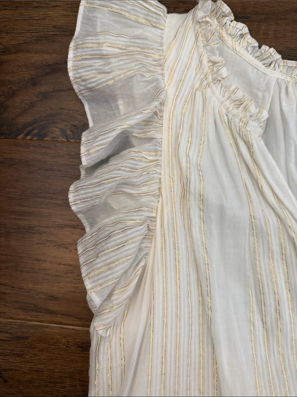 a loves a RomanticGauzy Boho L Metallic Gold Striped Tiered Mini Dress - Picture 4 of 10